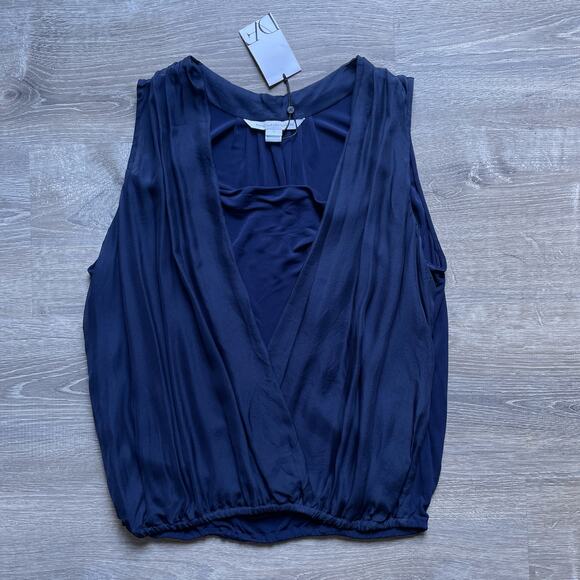 Diane Von Furstenburg NWT Navy Top / Sz L / Faux Wrap / Sleeveless / Designer - Picture 4 of 8